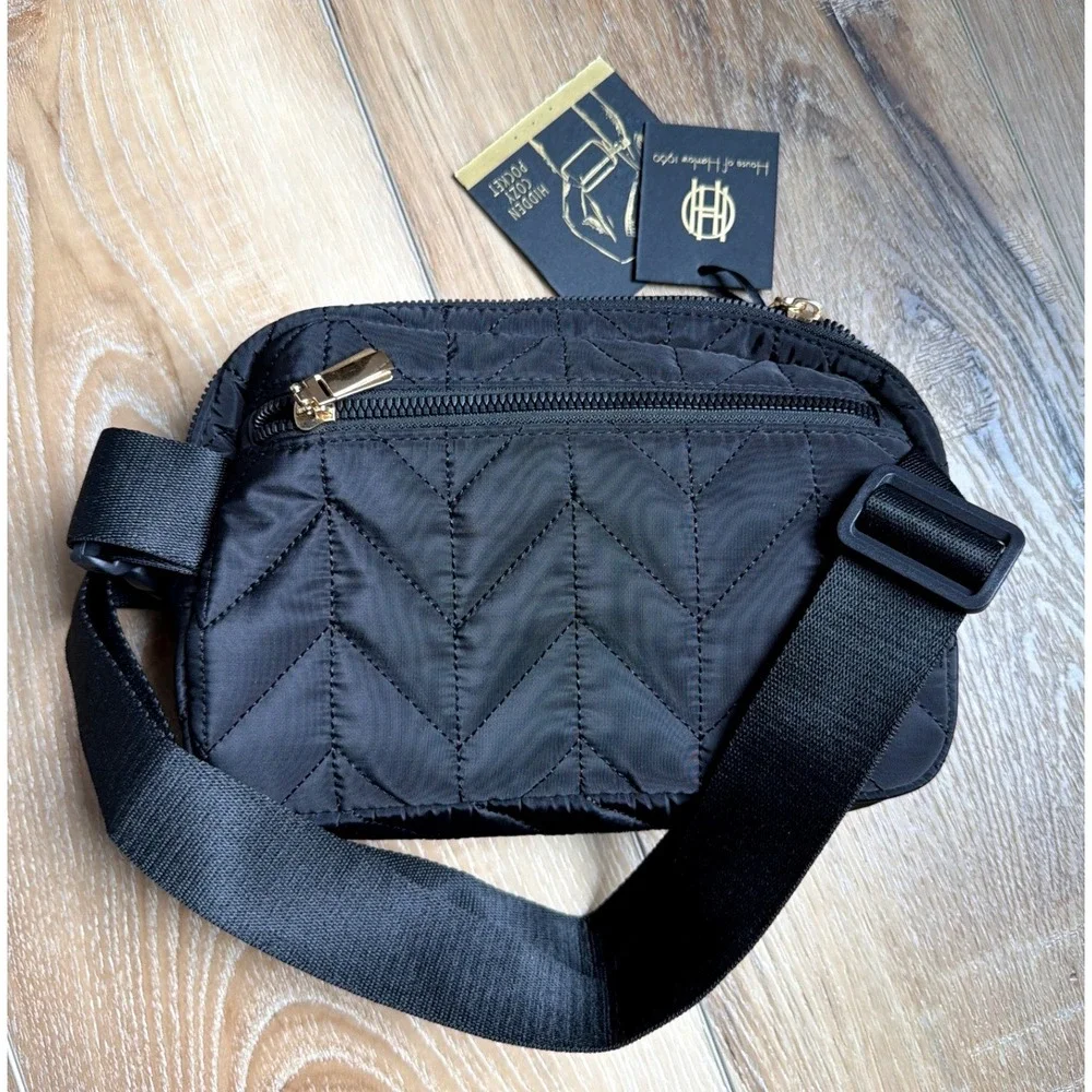 House of Harlow 1960 Black Quilted Belt Bag Crossbody Fanny Pack NWT